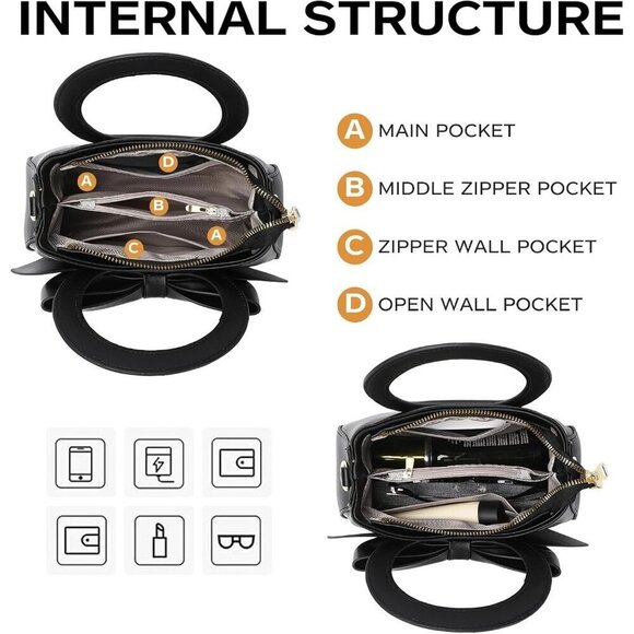 โญWomen Crossbody Vegan Leather and with Top Carry Handle and Cute Bow Knot - Picture 4 of 7